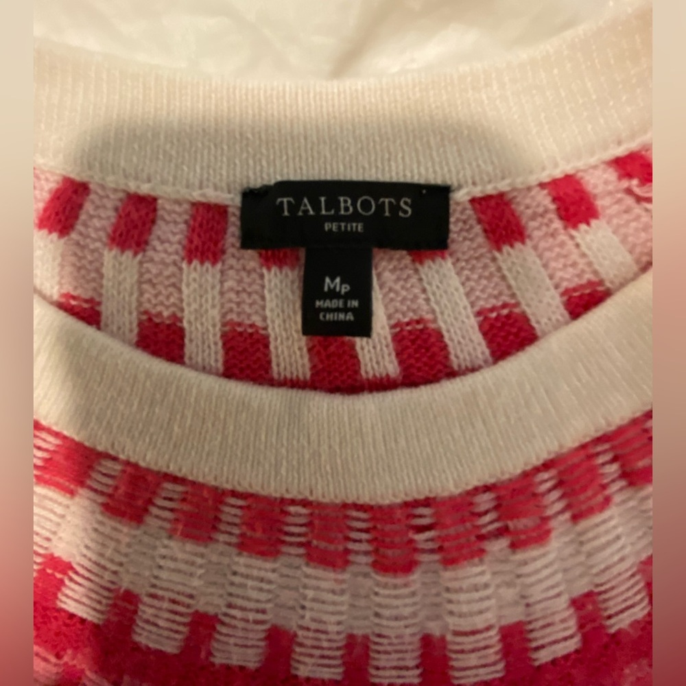 Talbots Pink & Grey Rib Yoke Fair Isle Crewneck PM Sweater - Picture 4 of 8